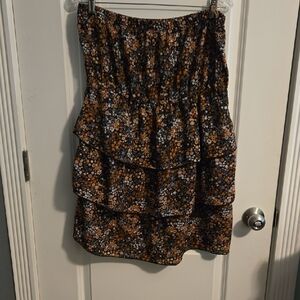 Fashion Magazine Orange and Black Strapless Ruffled Sundress